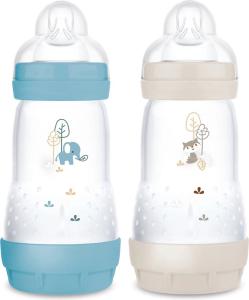 MAM Babyfles Easy Start Anti-Colic 0+ mnd 260 ml | 2 stuks | Blauw & Grijs