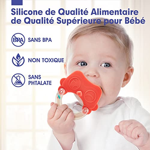 Jouet pour Bébé Mois Hochet de Dentition pour Bébé Mois, Jouets  d'Eveil Anneaux de Dentition sans BPA avec Boîte de Rangement Cadeau pour 