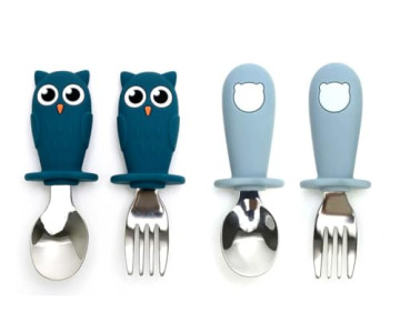 Ensemble De 2 Couverts Bébé - Cuillère Et Fourchette En Inox Avec Poignée Silicone - Sans BPA, Design Anti-étouffement - 2