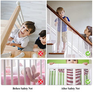 XiYee Trappenveiligheidsnet, 3 meter, reling, veiligheidsnet, trapbeschermingsnet voor kinderen, babybalkonnet, veiligheidsnet (zwart
