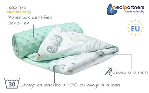 Couverture Bébé 100% Coton 75x100cm Medi Partners - Double Face Minky Et Coton