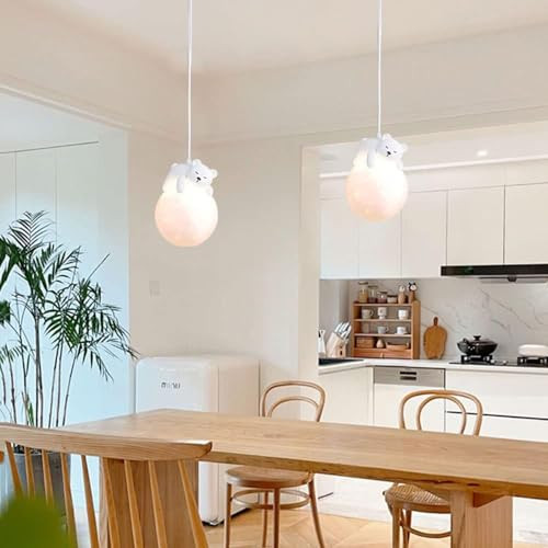 Schattige beer hanglamp met 3D-printen maanbol cartoon slapen konijn kroonluchter kinderen planeet hanglamp kinderkamer 3 lichts hanglamp voor jongens meisjes slaapkamer nachtkastje, 3000K