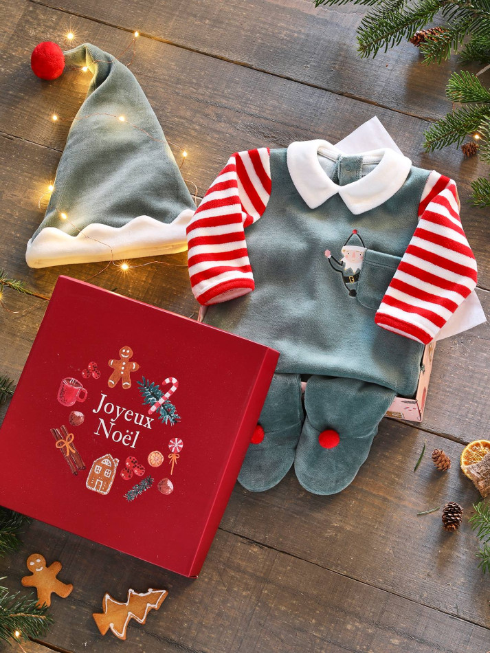 Coffret cadeau de Noël bébé mixte pyjama bonnet Joyeux Lutin