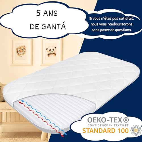 Matelas Bébé 89x52 Cm Kinderkraft - Mousse Bambou Respirante - Certifié Oeko-Tex - Pour Lit Parc