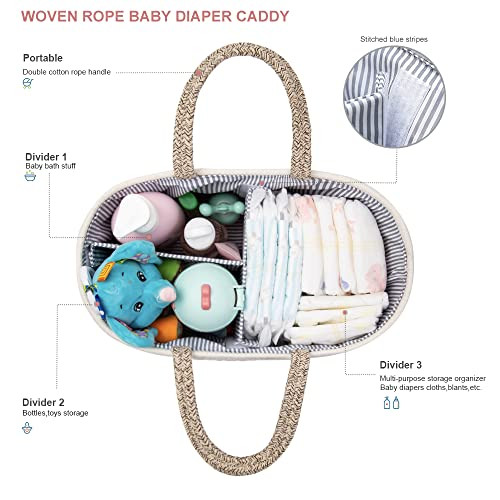 OrganiHaus Luier Caddy – Lichte Regenboog Touwmand voor luiers & verzorging