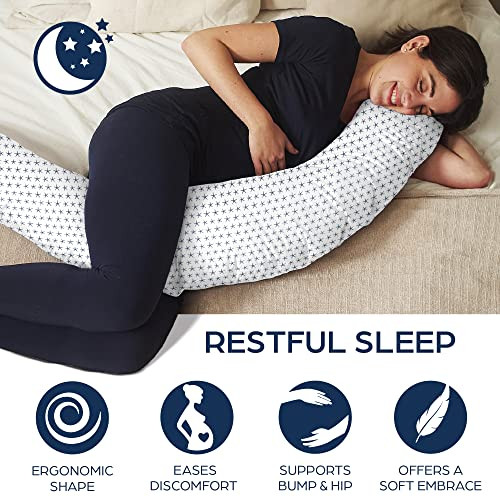 Niimo Coussin de Grossesse pour Dormir et d'allaitement + Petit Oreiller Reducteur Oreiller de Corps Femme Enceinte Housse Cotton Amovible (Gris-Etoiles Blanc Niimo Coussin de Grossesse pour Dormir et d'allaitement + Petit Oreiller Reducteur Oreiller de Corps Femme Enceinte Housse Cotton Amovible (Gris-Etoiles Blanc