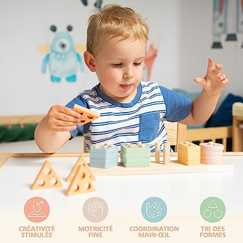 Jouet Montessori En Bois 1-3 Ans – Tri De Couleurs Et Empilement Pour Bébé