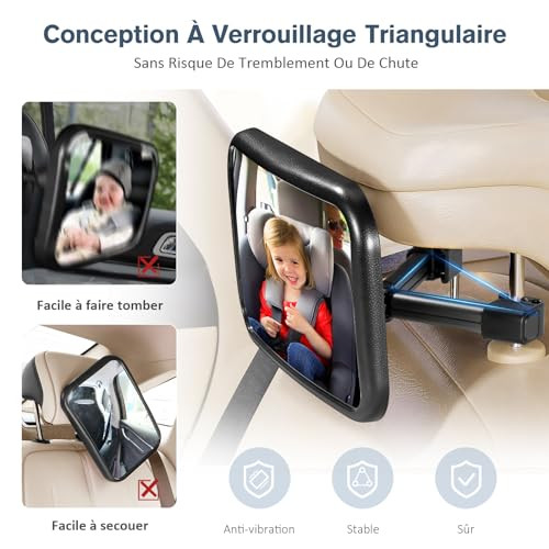 Miroir De Poussette Pour Bébé | Miroir De Sécurité Convexe Pour Poussette | Rétroviseur Arrière Pour Poussette | Fixation Facile À Installer Pour Poussette De Jogging Pour Plus De Sécurité